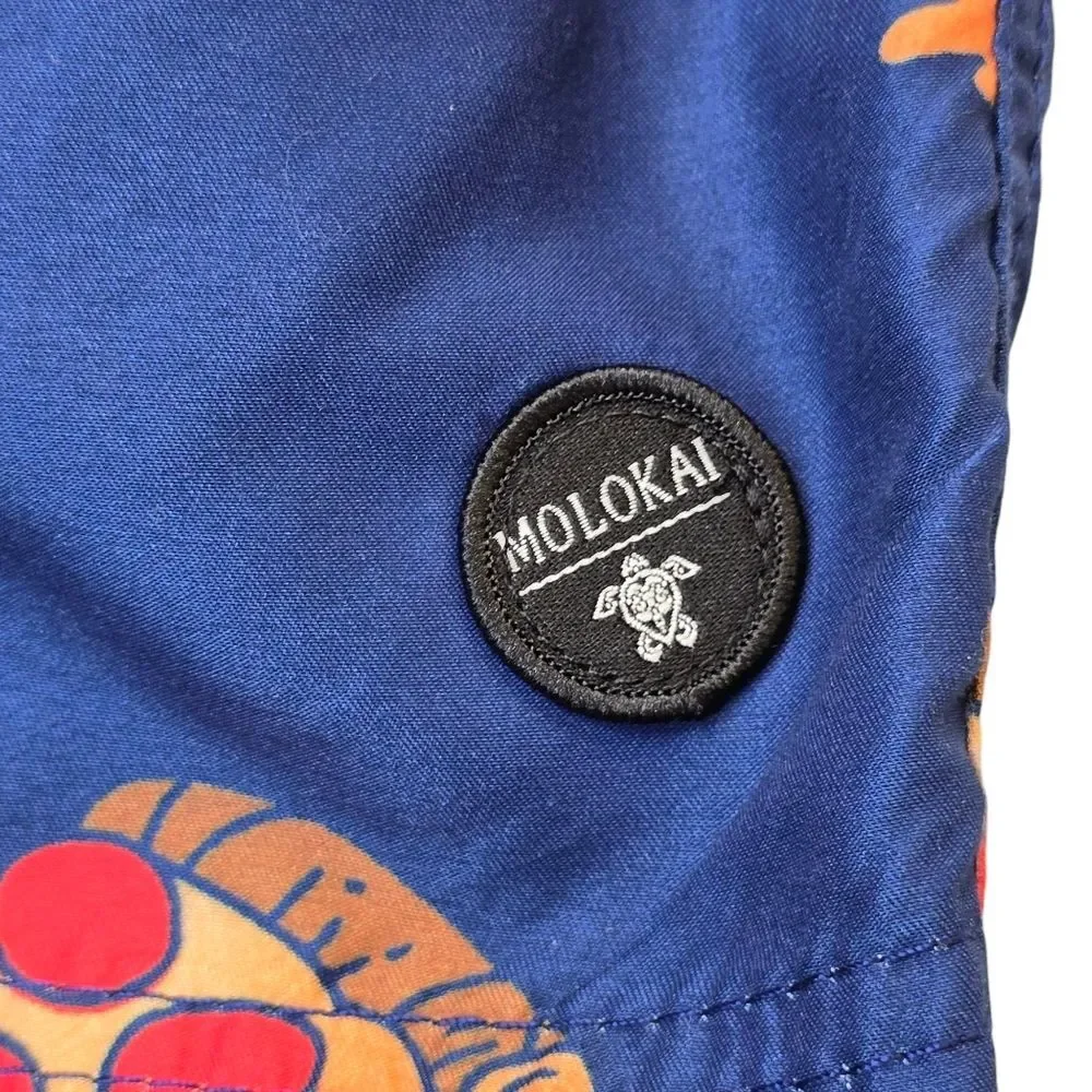 Molokai Surf Co Men's M Blue Pizza Print Swim Shorts Trunks